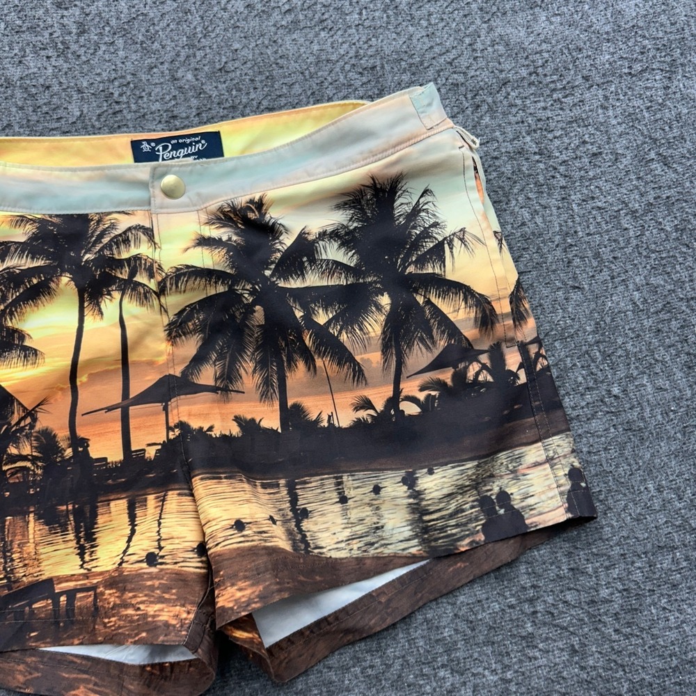 Original Penguin Swim Trunks Mens 34‎ Palm Tree Beach Bathing Suit - Picture 3 of 8
